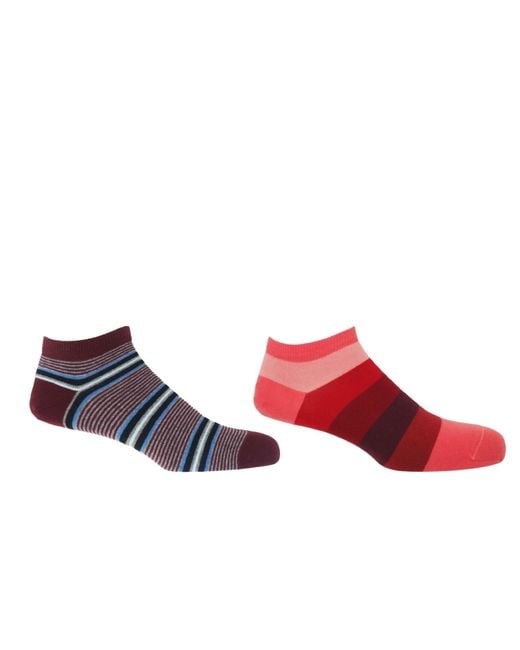Peper Harow - Made in England Red Block Stripe Fire & Multistripe Burgundy Trainer Socks Bundle for men