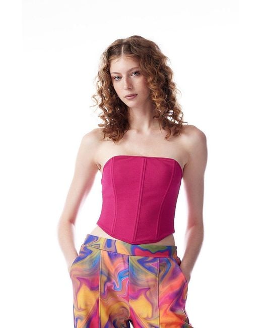 No'design Pink Zippered Boned Corset