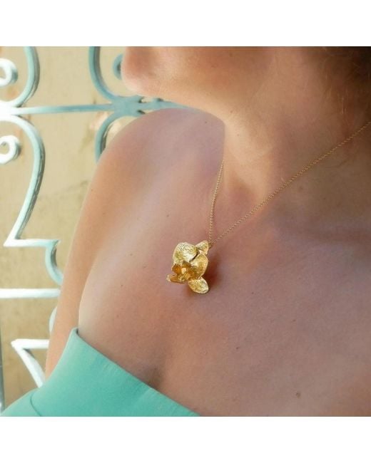 Mother Nature Jewelry Metallic Orchid Flower Necklace, Handmade Statement Pendant