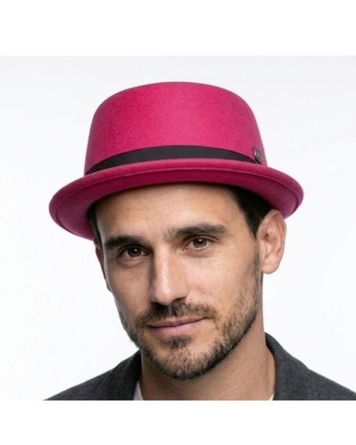 Dasmarca Hats Pink Jack Fuchsia Felt Skimpy Brim Short Brim Rude Boy Mod Style Porkpie Hat for men