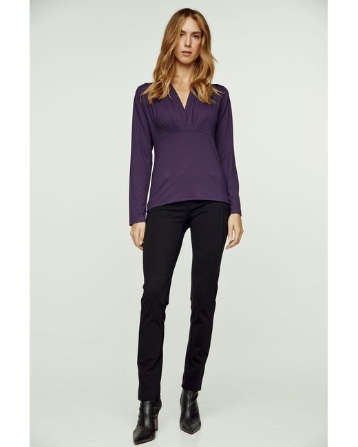 Conquista Blue Ink Long Sleeve Faux Wrap Top