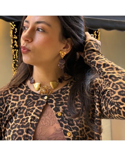 Achala Handcrafted Metallic Golden Bloom Statement Necklace