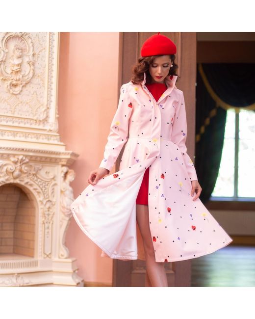 RainSisters Pink Fitted & Flared Coat With A-Line Skirt
