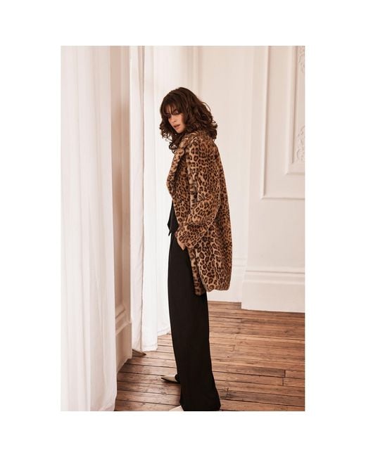 ISSY LONDON Brown Neutrals / Loretta Longline Luxe Faux Fur Coat Leopard