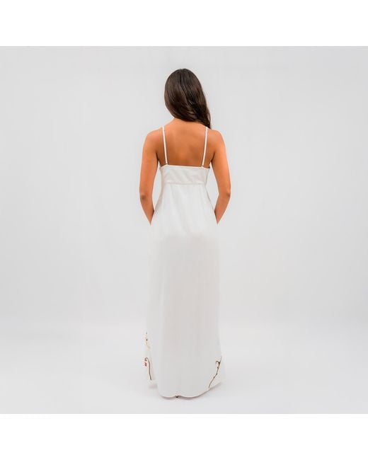 Laura Slings White Beaded Beach Dress With Floral Flowers Embroidery And Embellished Details