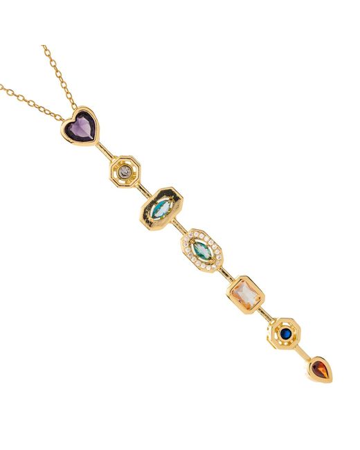 Ebru Jewelry Metallic Elegant Multi-Gem Y Drop Statement Necklace