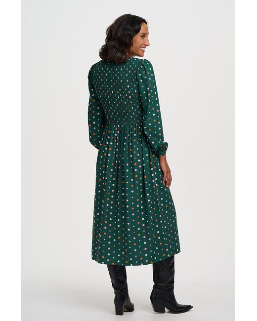 Sugarhill Green Kasia Shirred Midi Dress Dark Dots