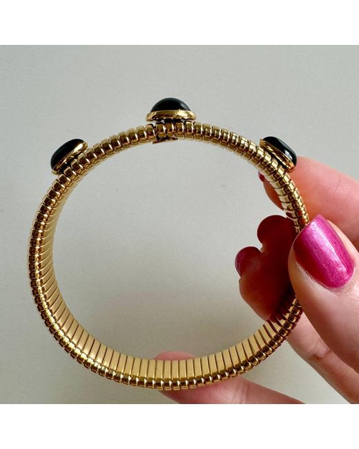 Laura Gray Metallic Round & Pear Shaped Onyx Omega Bracelet