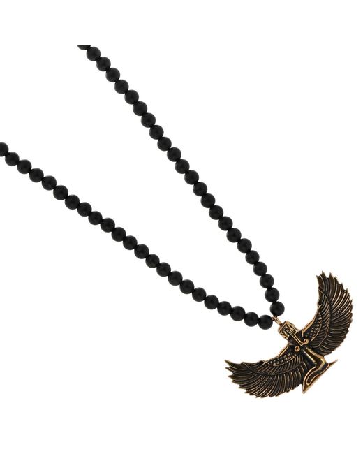 Ebru Jewelry Metallic Magical Goddess Isis Pendant Onyx Stone Beaded Necklace