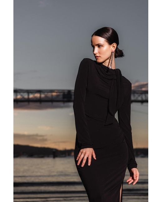 Lendrop Studios Black Yuna Tie Neck Midi Dress