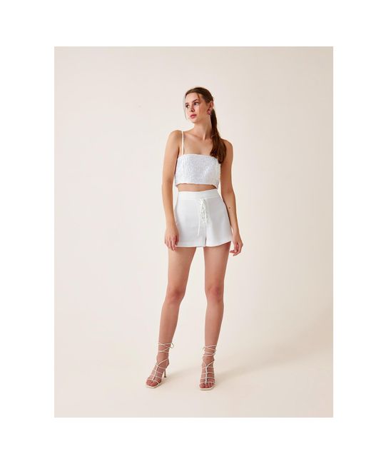 Fickle Hearts White Aine Mini Shorts