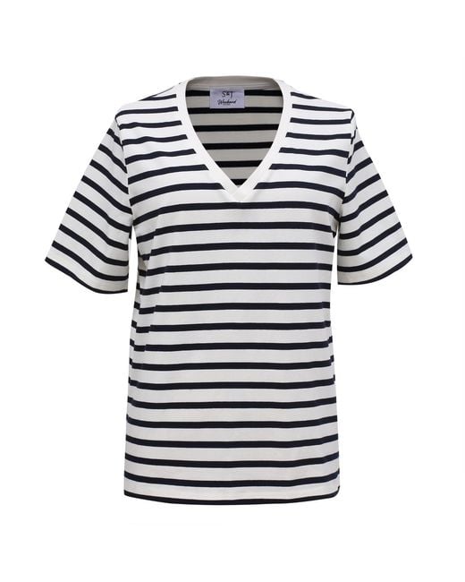 Smart and Joy Blue V Neck Stripes Cotton T-Shirt