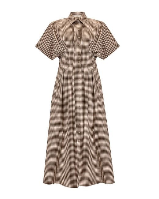 Exquise Natural Neutrals Tailored Defined Waist Check Print Shirt Dress
