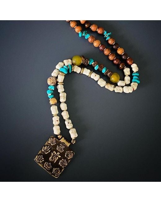 Ebru Jewelry Metallic Mystic Nepal Pendant Bohemian Beaded Necklace