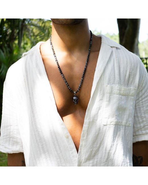 Ebru Jewelry Metallic Fearless Soul Obsidian & Skull Beaded Necklace for men