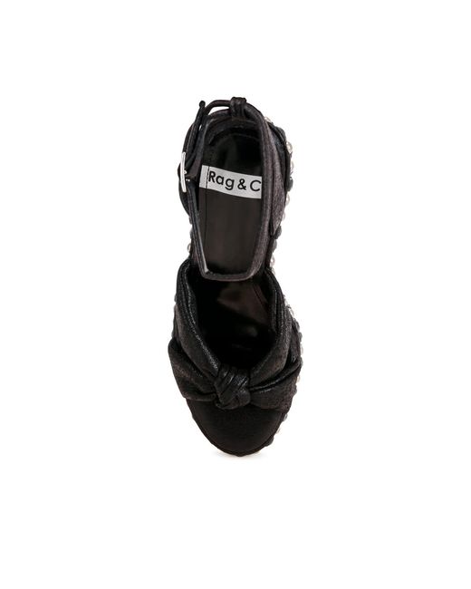 Rag & Co Green Moondot Embellished Wedge Heel Sandals
