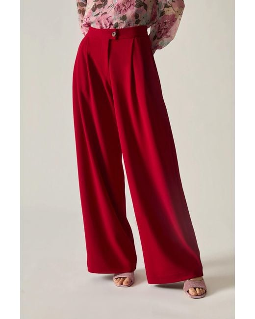 James Lakeland Red Burgundy Wide Leg Suit Trousers