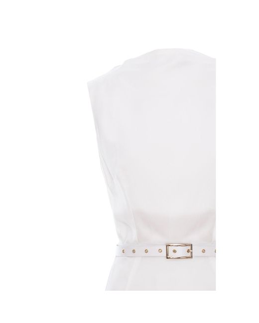 AVENUE No.29 White Cowl Neckline Asymmetric Viscose Midi Dress