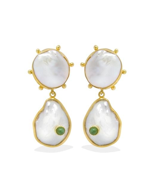 Vintouch Italy Metallic Rebel Rebel Pearl & Emerald Statement Earrings