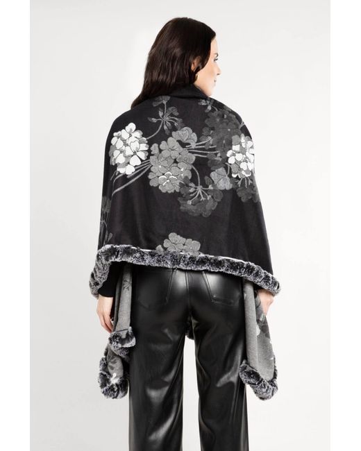 Saachi Black Blooming Faux Fur Scarf