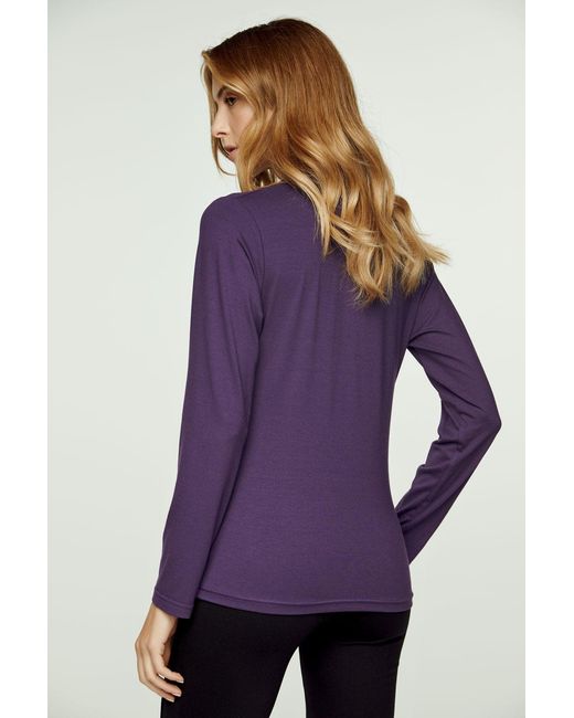 Conquista Blue Ink Long Sleeve Faux Wrap Top