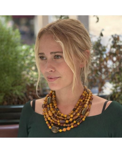 Michael Nash Jewelry Metallic Otilia Multi Strand Shades Of Amber And Tortoise Resin Beads