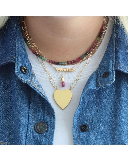 Kris Nations Natural Large Heart Pendant On Large Link Chain Sterling