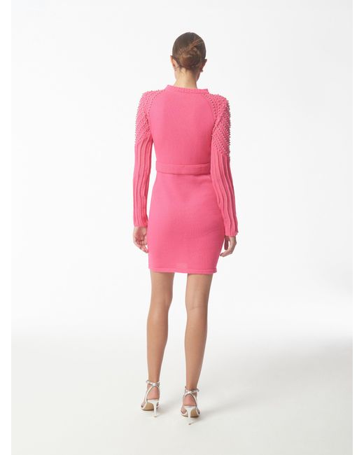 Sour Figs Pink Studded Sheer Knit Mini Jumper Dress