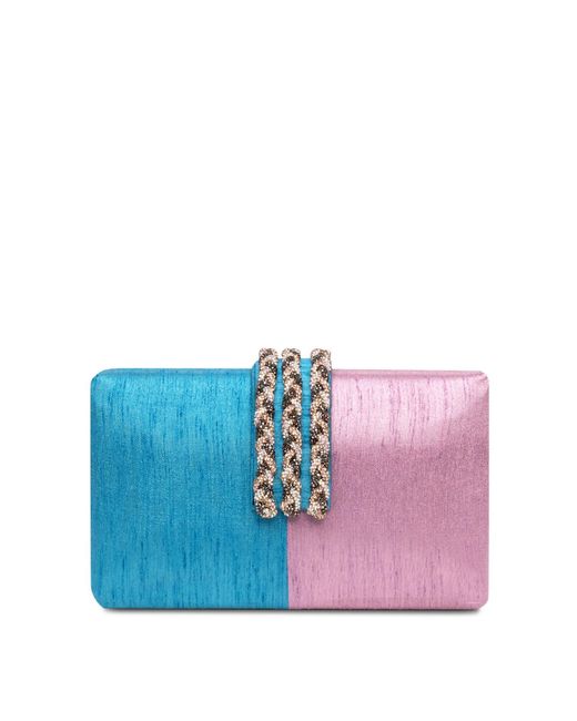 Simitri Blue Cotton Candy Braided Fringe Clutch
