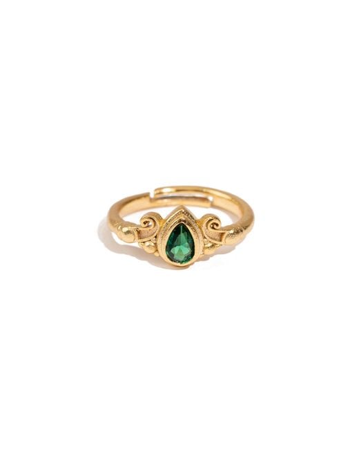 Ebru Jewelry Metallic Teardrop Emerald Gemstone Ring