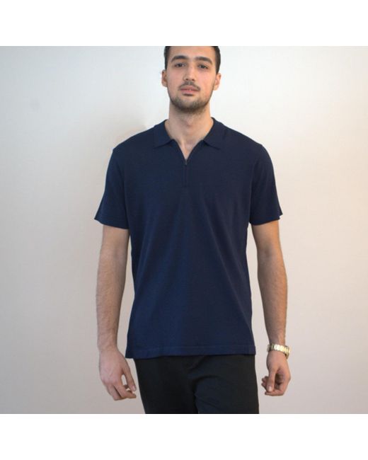 Nuvv Collection Blue Zip-Neck Polo Lightweight Knit for men