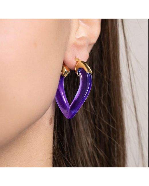 Gold & Honey Purple Amethyst Curb Link Lucite Birthstone Hoop Earrings