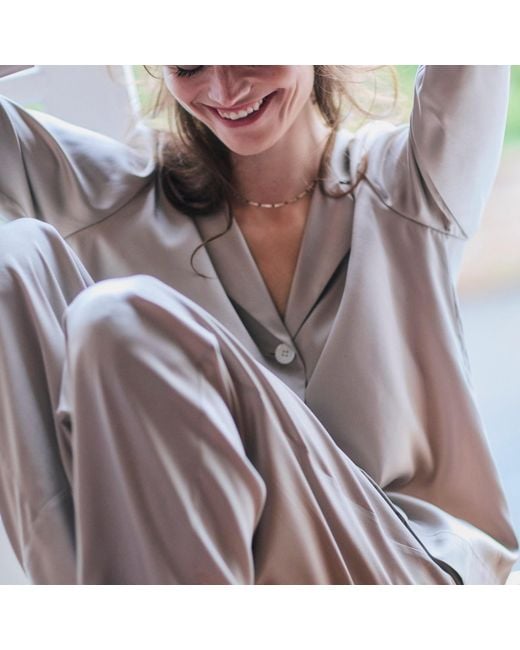 Mamu Dream White Neutrals Soft Classic Silk Pyjama Set