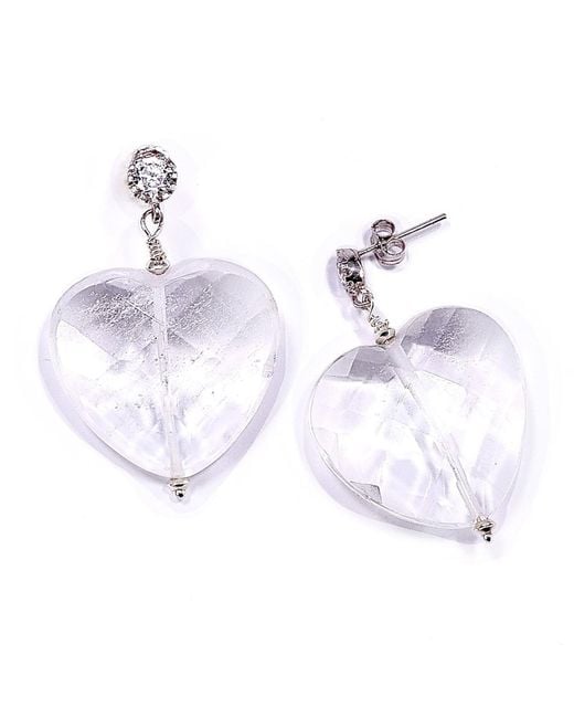 Mineralgems•Studio Blue Neutrals Clear Quartz Heart Earrings With Butterfly Back
