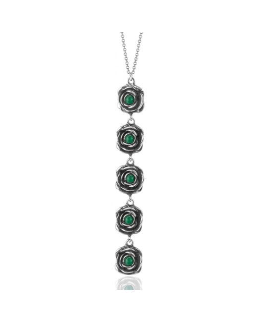 Unaloe Metallic Five Emerald Rose Drop Necklace