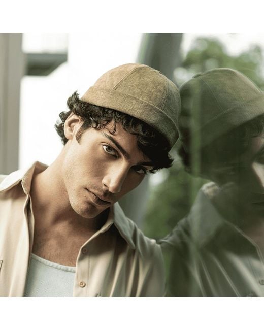 DORIA 1905 Green Washed Raw Linen Fabric Docker Cap for men