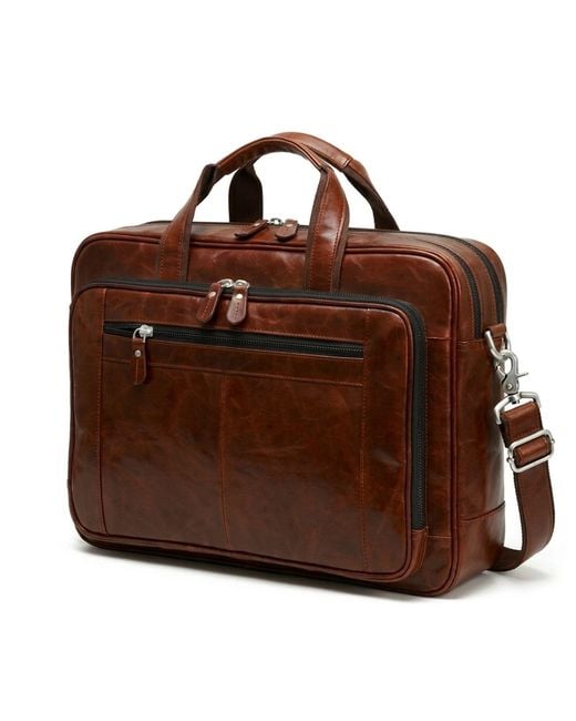 Touri Brown Genuine Leather Briefcase With Luggage Strap for men