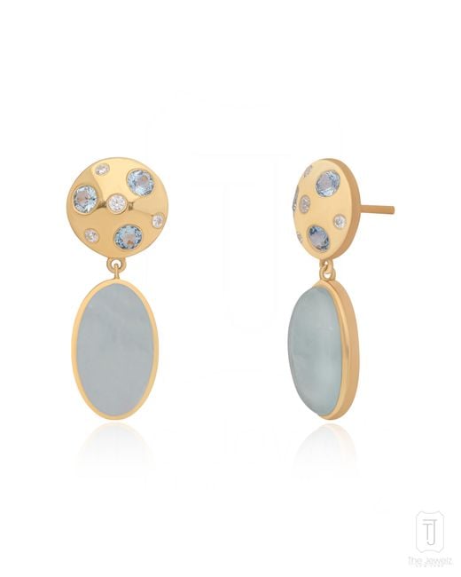 The Jewelz Metallic Neutrals Aquamarine Dome Earrings Gift For Her