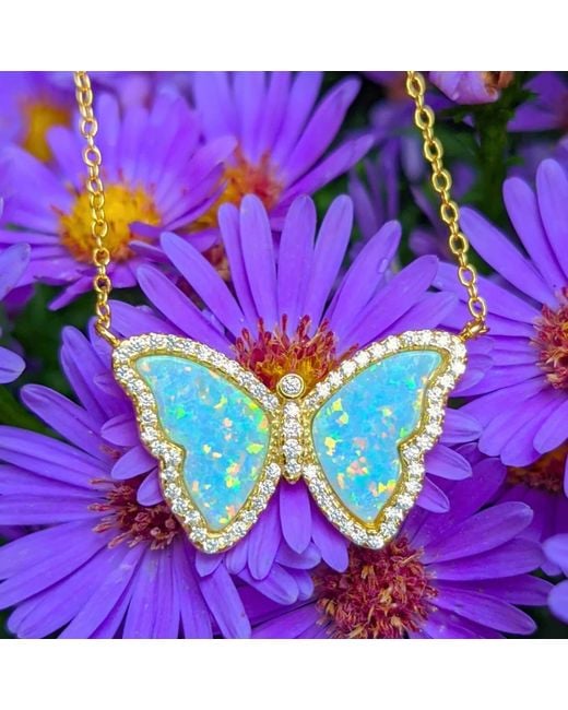 KAMARIA Metallic Opal Butterfly Necklace With Crystals