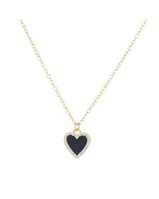 KAMARIA Metallic Mini Onyx Heart Necklace With Crystals