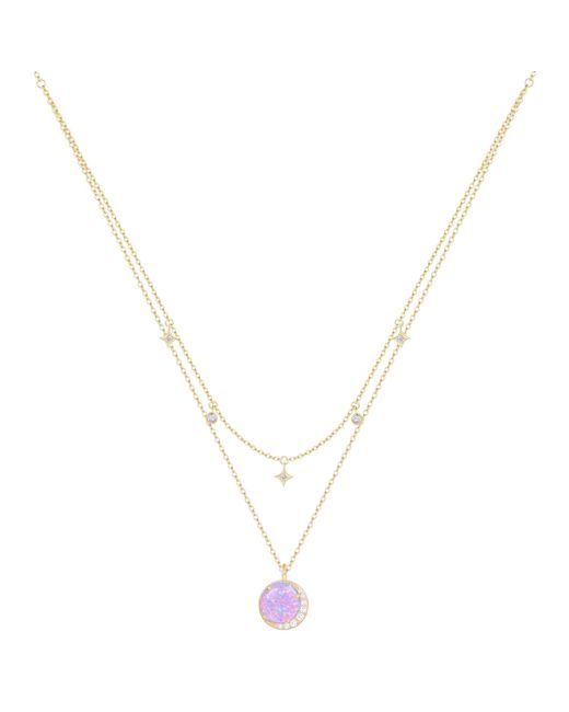 KAMARIA Metallic Opal Moon & Star Charm Double Layering Necklace