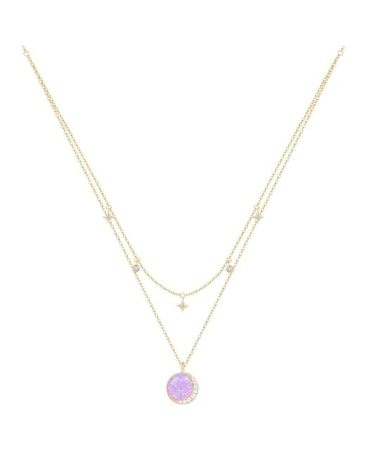 KAMARIA Metallic Opal Moon & Star Charm Double Layering Necklace