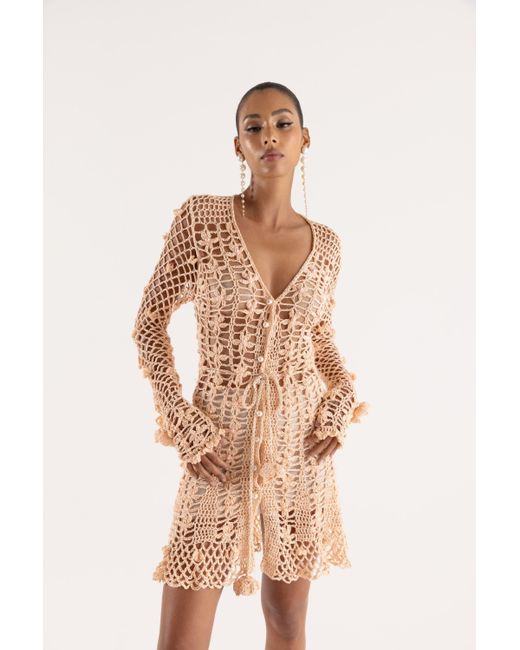 Andreeva Pink Neutrals Peach Vanilla Handmade Crochet Midi Dress