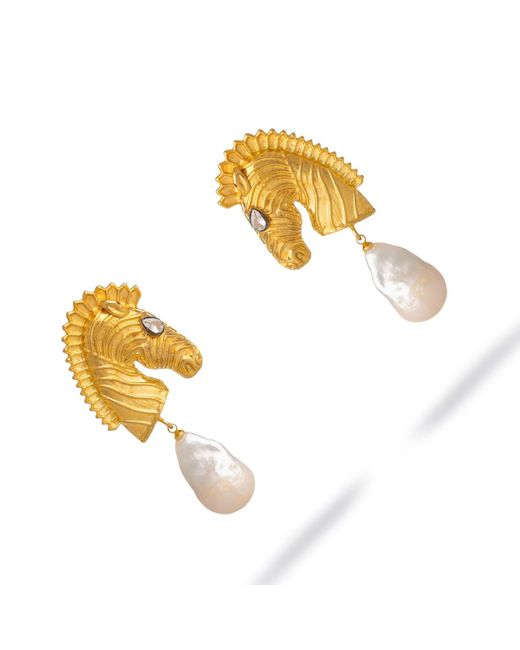 Ebru Jewelry Metallic Majestic Horse & Baroque Pearl Statement Earrings