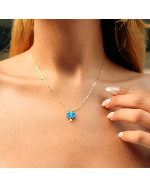 Spero London Blue Opal Four Leaf Clover Sterling Necklace