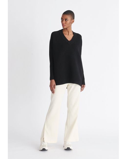 Paisie Black V-Neck Ribbed Jumper