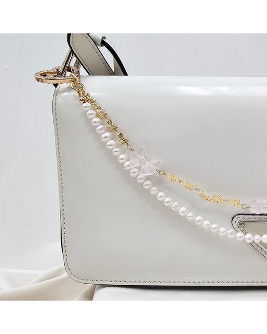 Farra Metallic Rose Quartz Bowknot With Freshwater Pearls Double Layers Bag Charm