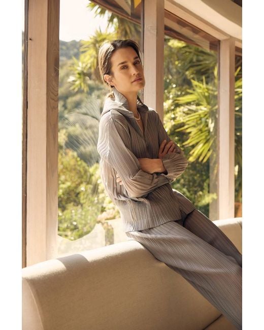 Wild Cosmos Gray Vanessa Zip Up Hooded Plissé Satin Jacket
