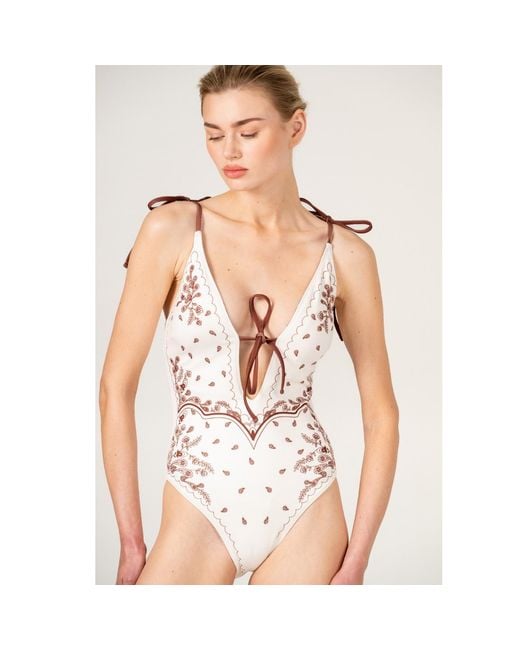 Jessie Zhao New York White Ivory Safari Reversible One Piece Swimsuit