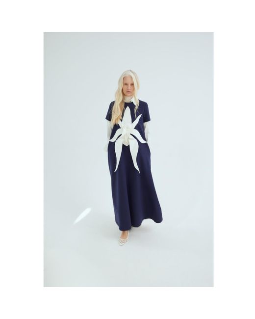 Julia Allert Blue Ankle-Length Knit Dress With Flower Detail